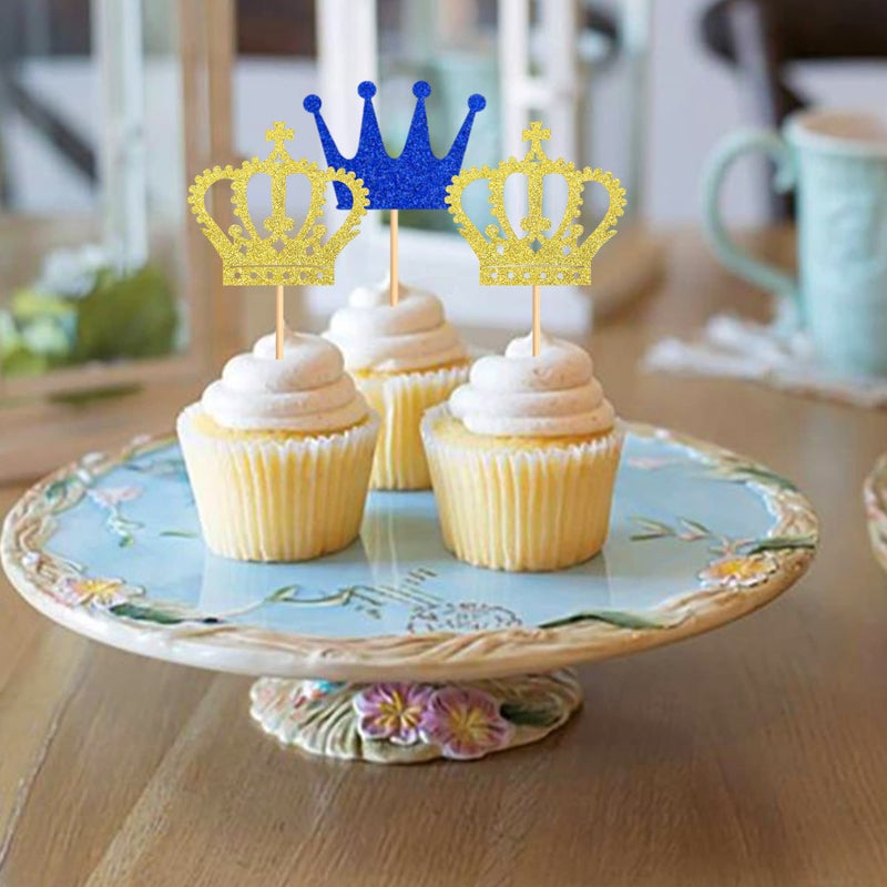 Ercadio 24 Pack Crown Cupcake Toppers - Royal Crown Prince & Queen Cupcake Picks for Theme Party Decoration Supplies - Image 4